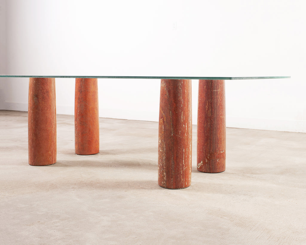 Mario Bellini Colonnato Persian Red Travertine Glass Dining Table