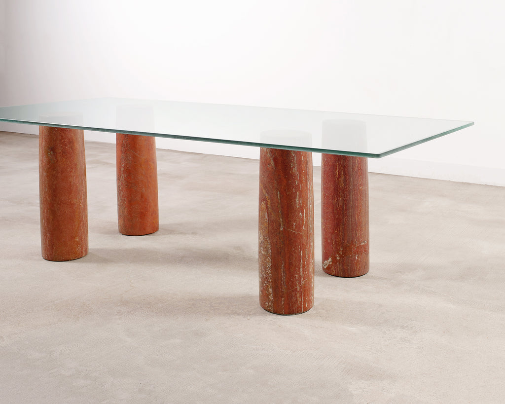 Mario Bellini Colonnato Persian Red Travertine Glass Dining Table