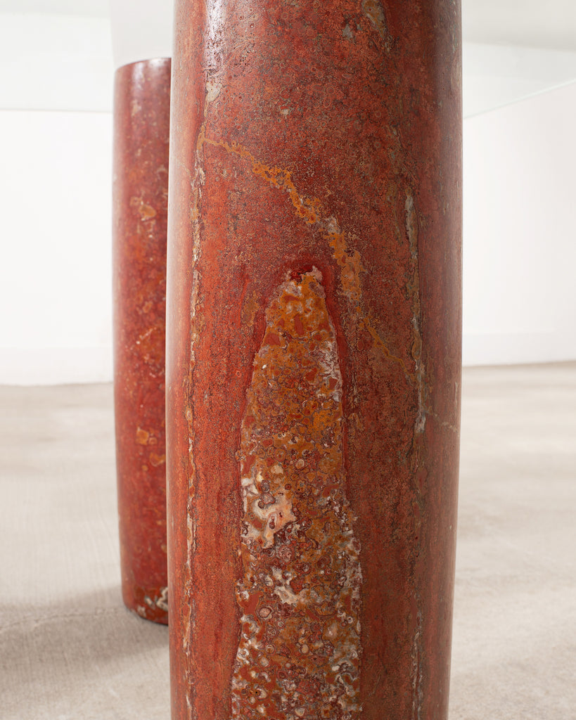 Mario Bellini Colonnato Persian Red Travertine Glass Dining Table