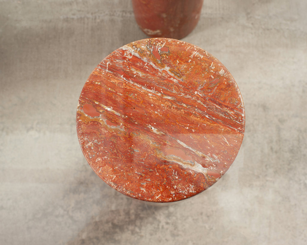 Mario Bellini Colonnato Persian Red Travertine Glass Dining Table