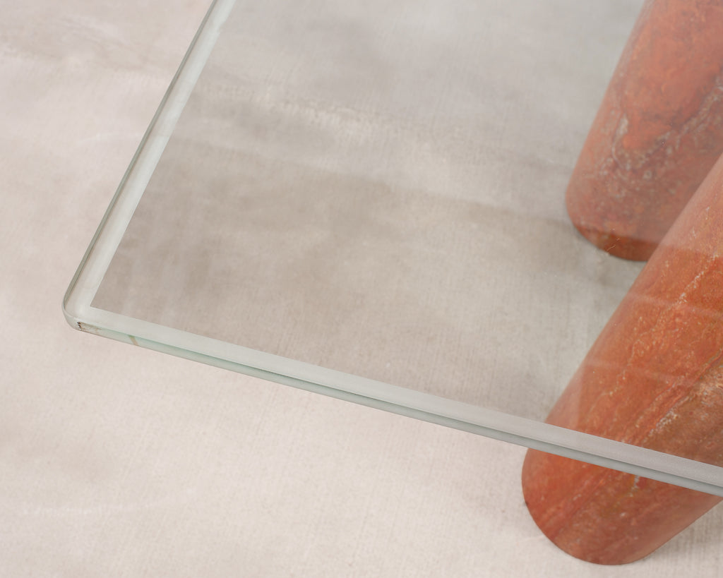 Mario Bellini Colonnato Persian Red Travertine Glass Dining Table