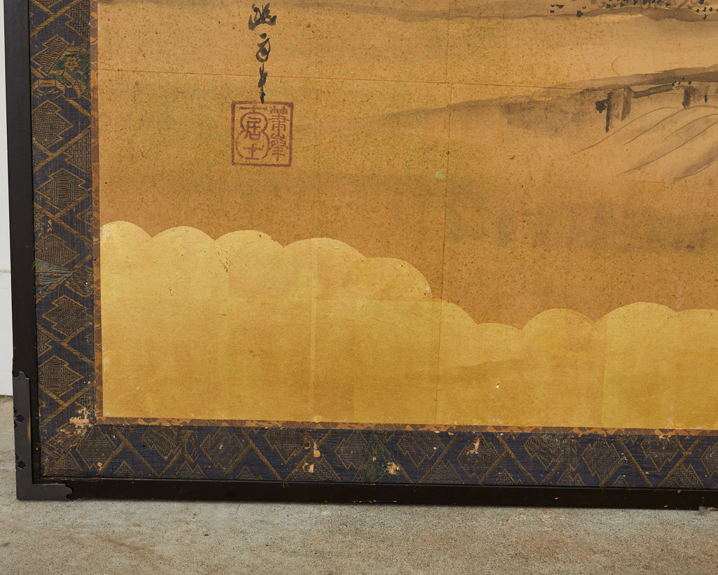 Japanese Edo Six Panel Screen Merrymaking in the Chinese Countryside