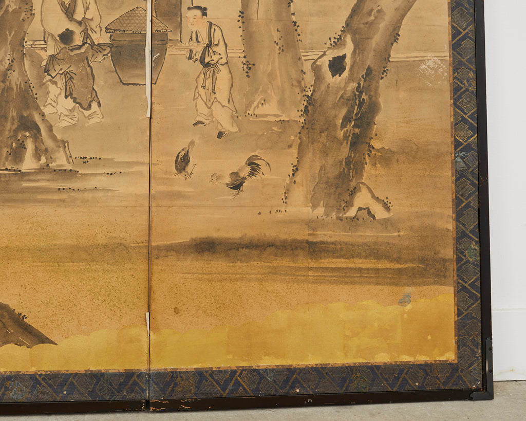 Japanese Edo Six Panel Screen Merrymaking in the Chinese Countryside