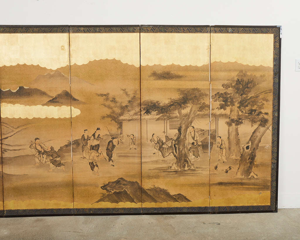Japanese Edo Six Panel Screen Merrymaking in the Chinese Countryside