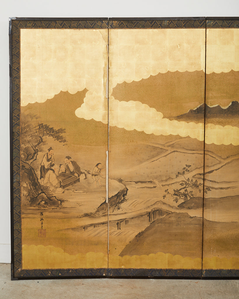 Japanese Edo Six Panel Screen Merrymaking in the Chinese Countryside