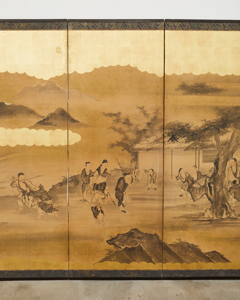 Japanese Edo Six Panel Screen Merrymaking in the Chinese Countryside