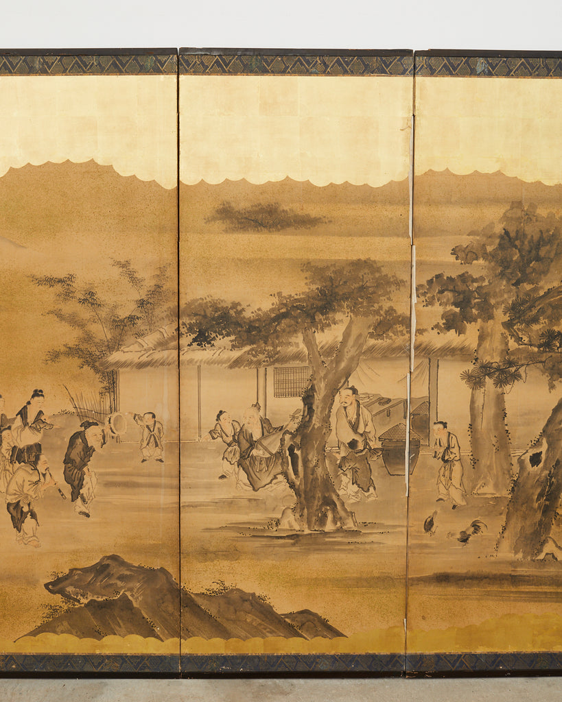 Japanese Edo Six Panel Screen Merrymaking in the Chinese Countryside