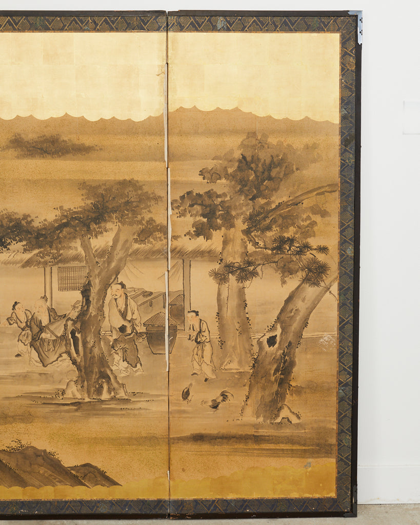 Japanese Edo Six Panel Screen Merrymaking in the Chinese Countryside