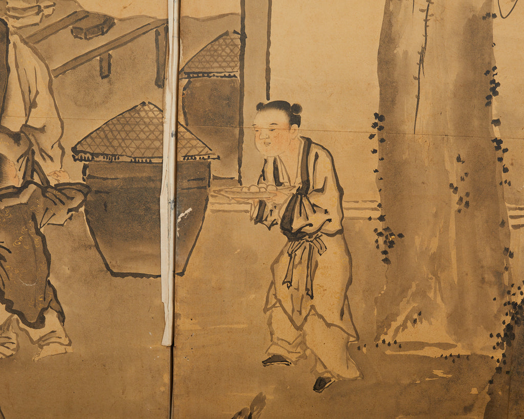 Japanese Edo Six Panel Screen Merrymaking in the Chinese Countryside