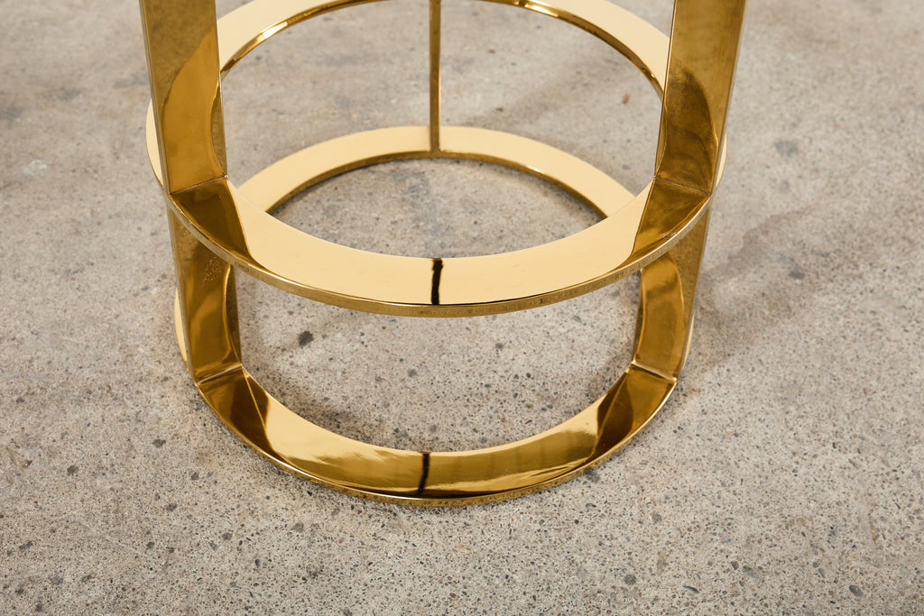 Set of Twelve Gilt Metal and Velvet Round Barstools