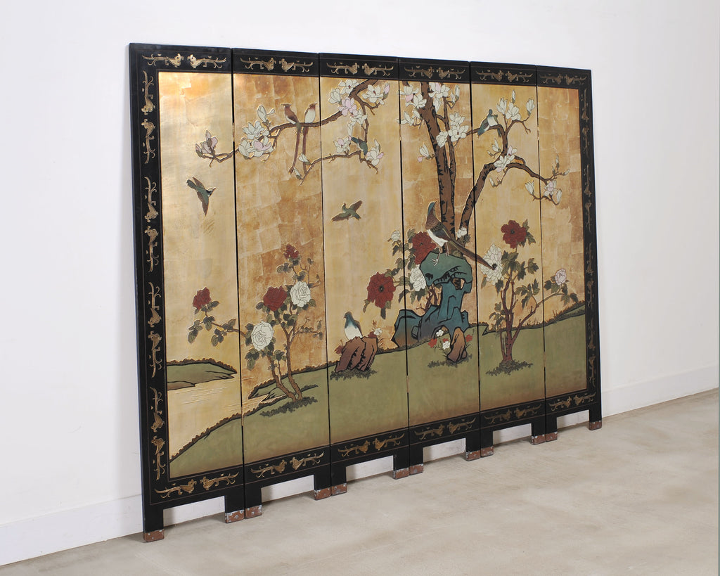 Chinese Export Six-Panel Gilt Landscape Coromandel Screen 8 Ft