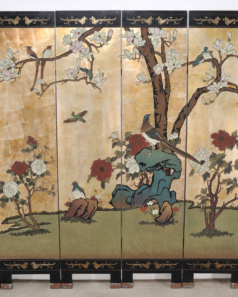Chinese Export Six-Panel Gilt Landscape Coromandel Screen 8 Ft