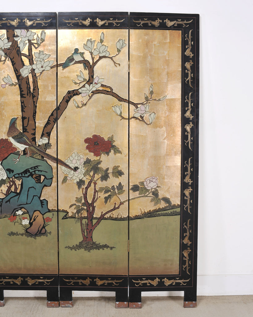 Chinese Export Six-Panel Gilt Landscape Coromandel Screen 8 Ft