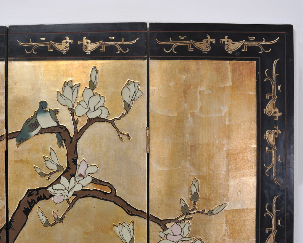Chinese Export Six-Panel Gilt Landscape Coromandel Screen 8 Ft