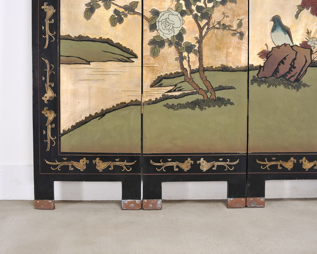 Chinese Export Six-Panel Gilt Landscape Coromandel Screen 8 Ft