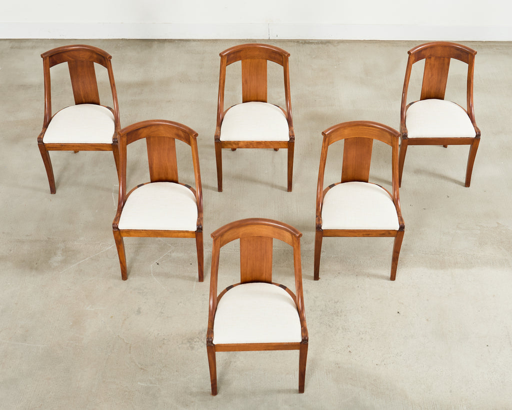 Set Six French Art Deco Gondola Dining Chairs