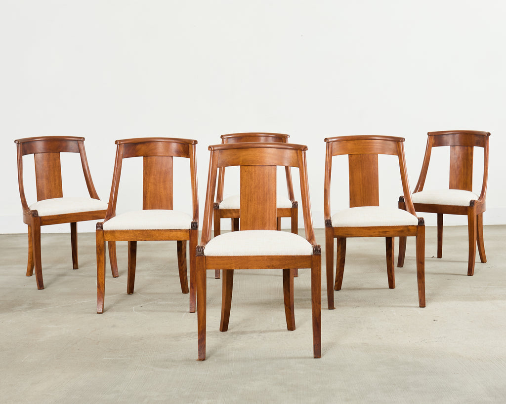 Set Six French Art Deco Gondola Dining Chairs