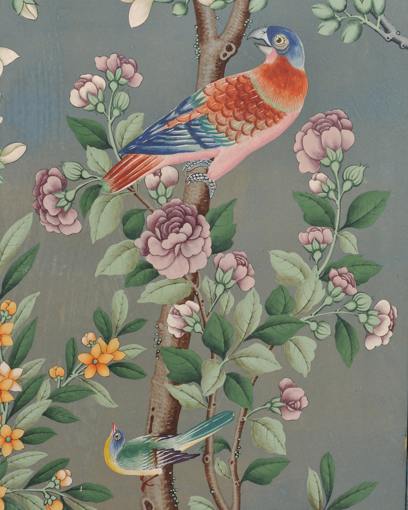 Gracie Style 8 Panel Chinoiserie Painted Wallpaper Screen 12 Ft