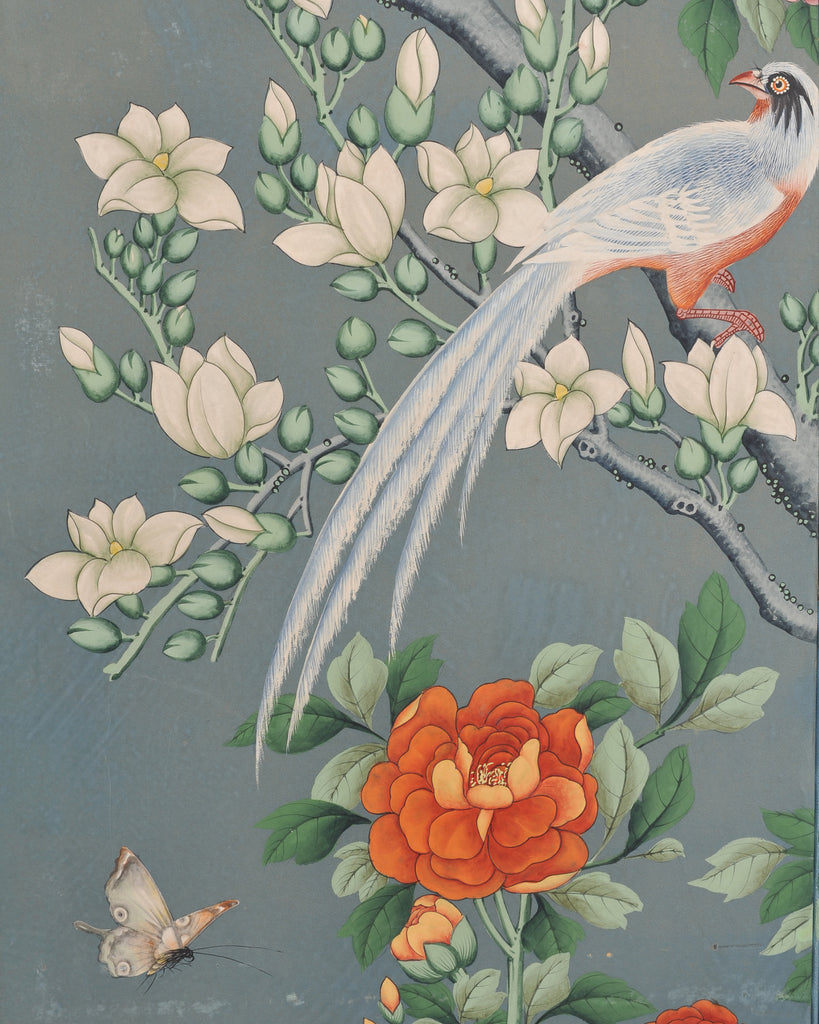 Gracie Style 8 Panel Chinoiserie Painted Wallpaper Screen 12 Ft