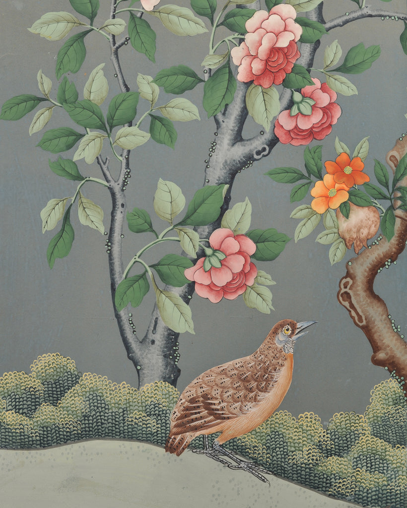 Gracie Style 8 Panel Chinoiserie Painted Wallpaper Screen 12 Ft