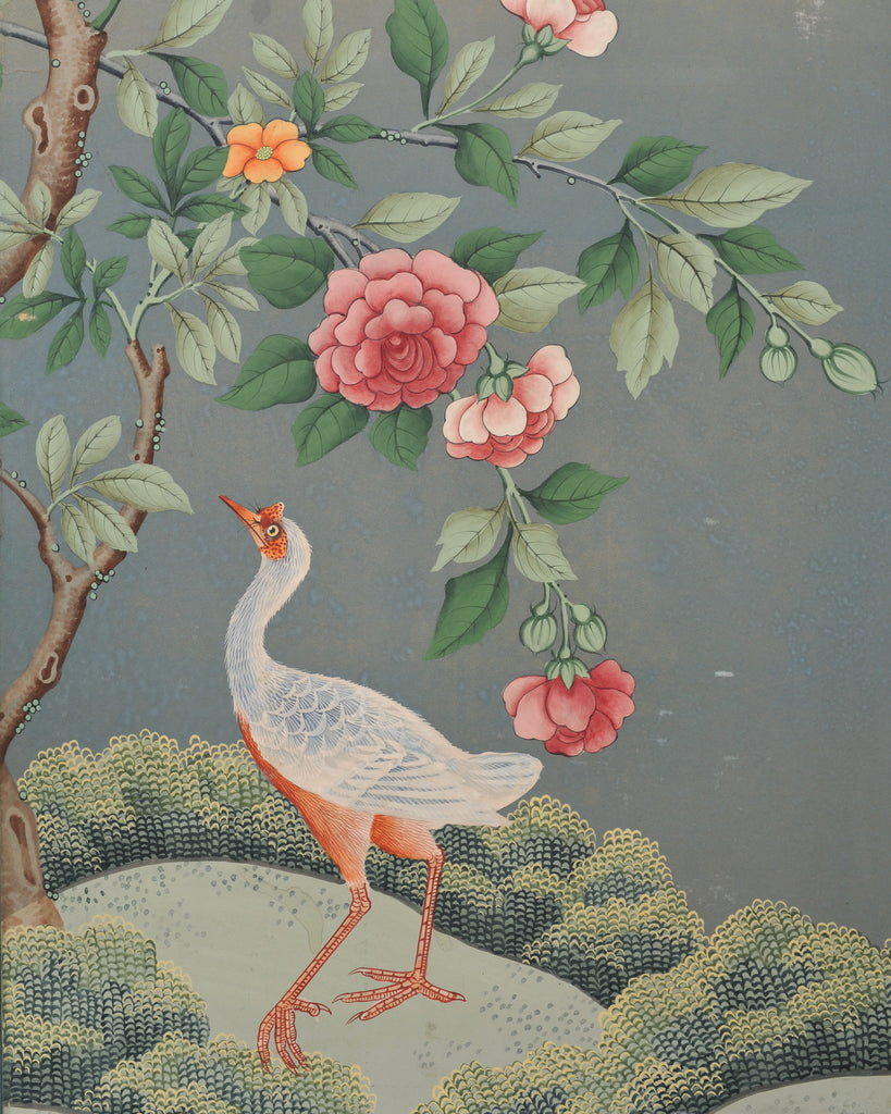 Gracie Style 8 Panel Chinoiserie Painted Wallpaper Screen 12 Ft