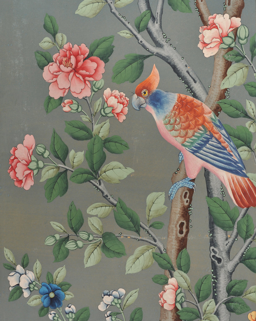 Gracie Style 8 Panel Chinoiserie Painted Wallpaper Screen 12 Ft