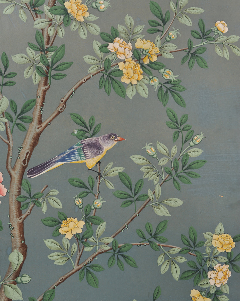 Gracie Style 8 Panel Chinoiserie Painted Wallpaper Screen 12 Ft