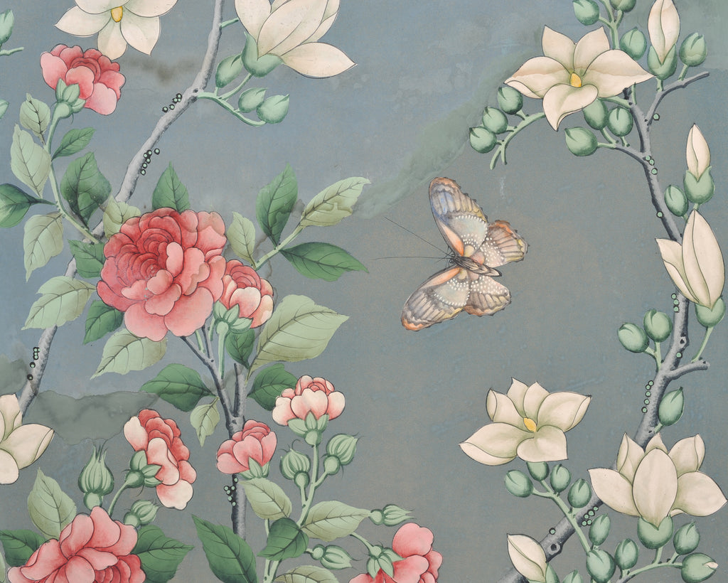 Gracie Style 8 Panel Chinoiserie Painted Wallpaper Screen 12 Ft