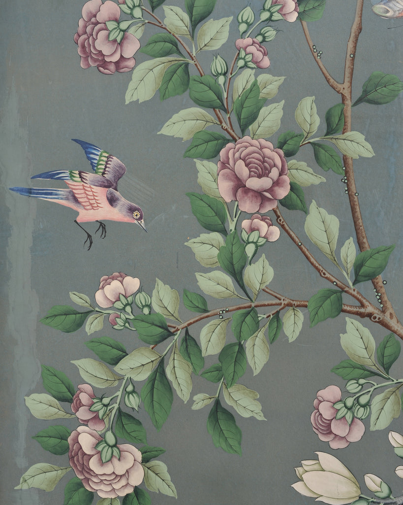Gracie Style 8 Panel Chinoiserie Painted Wallpaper Screen 12 Ft