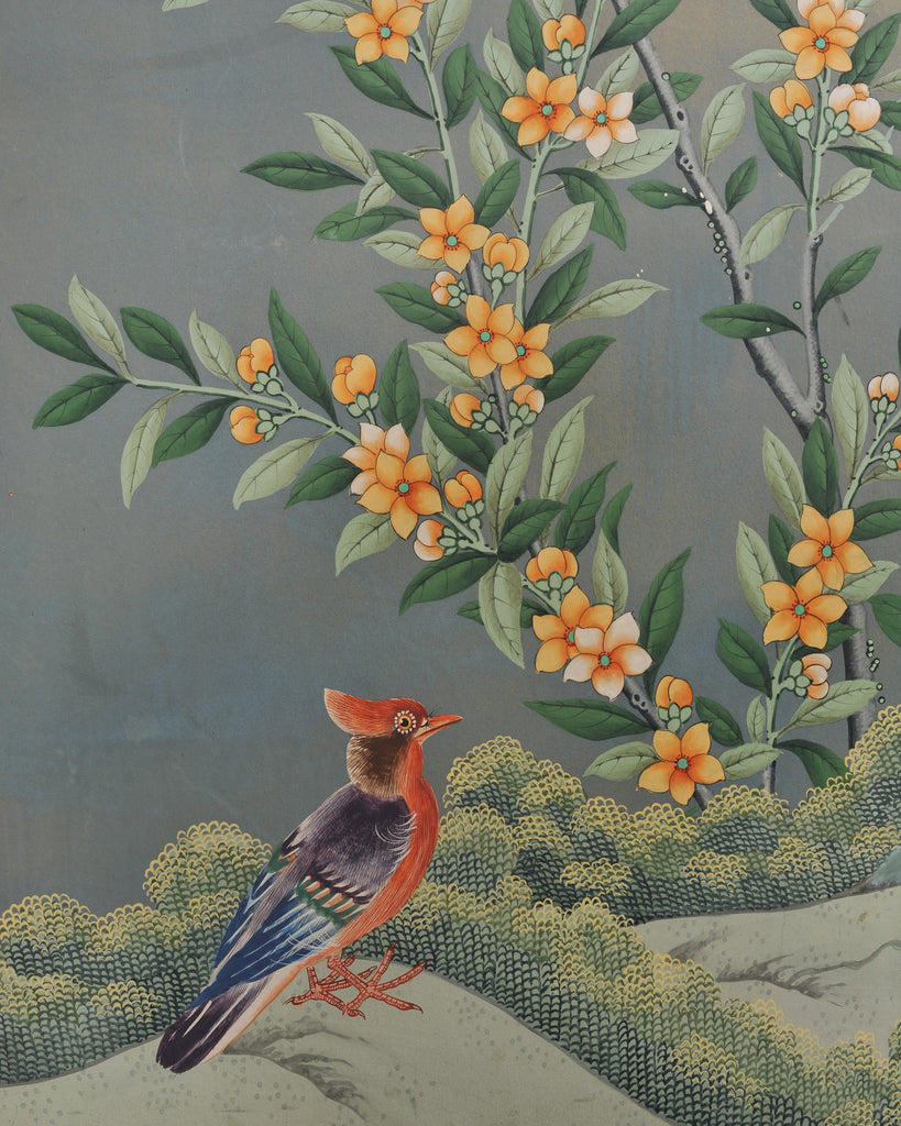 Gracie Style 8 Panel Chinoiserie Painted Wallpaper Screen 12 Ft