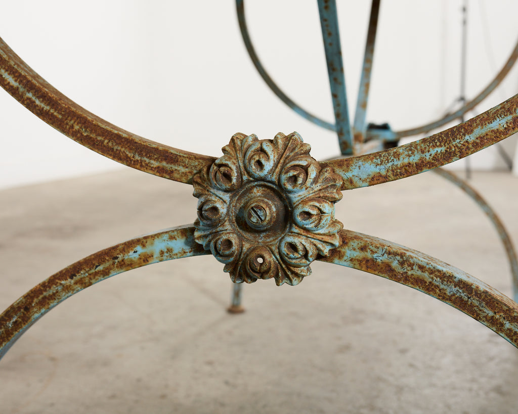 French Iron Tile Top Curule Garden Dining Table