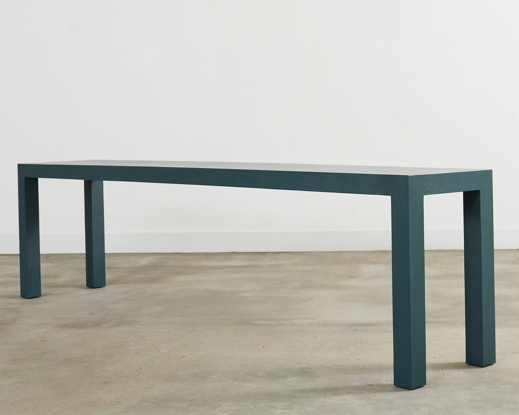 Monumental Lacquered Grasscloth Parsons Console Table 9 Ft.