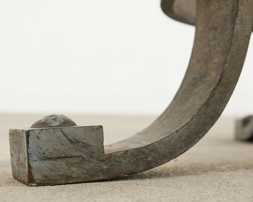 Neoclassical Greek Key Iron Marble Top Drinks Table