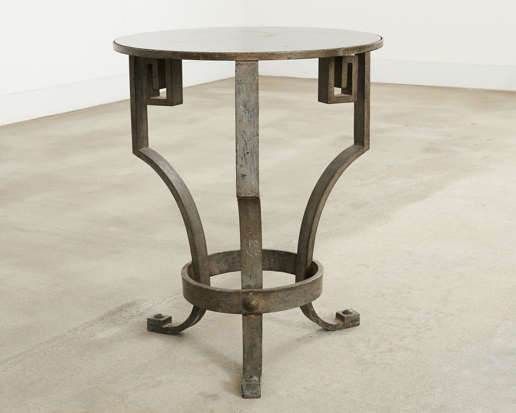 Neoclassical Greek Key Iron Marble Top Drinks Table