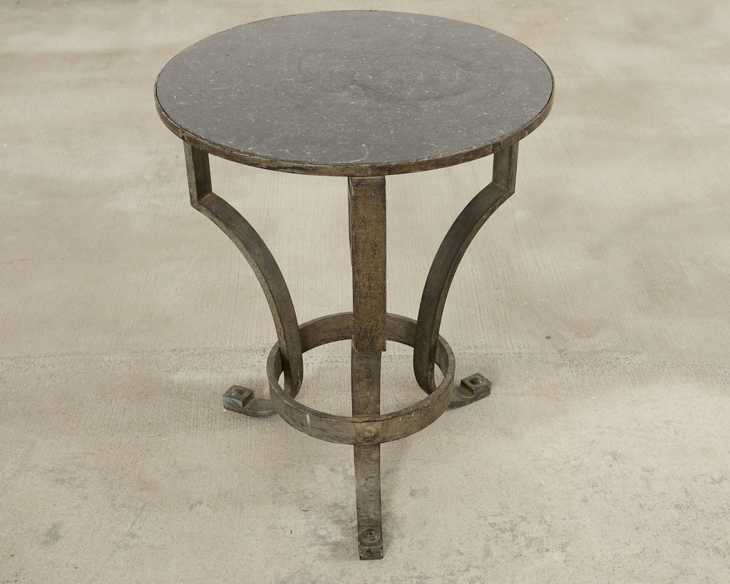 Neoclassical Greek Key Iron Marble Top Drinks Table
