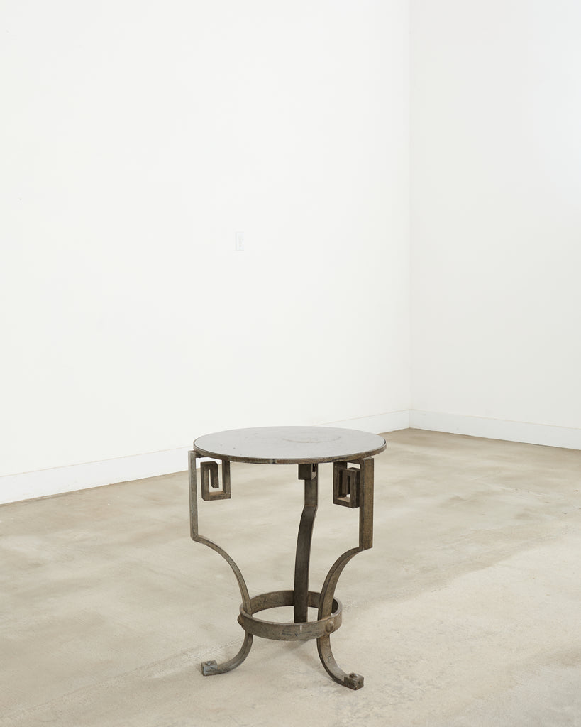 Neoclassical Greek Key Iron Marble Top Drinks Table