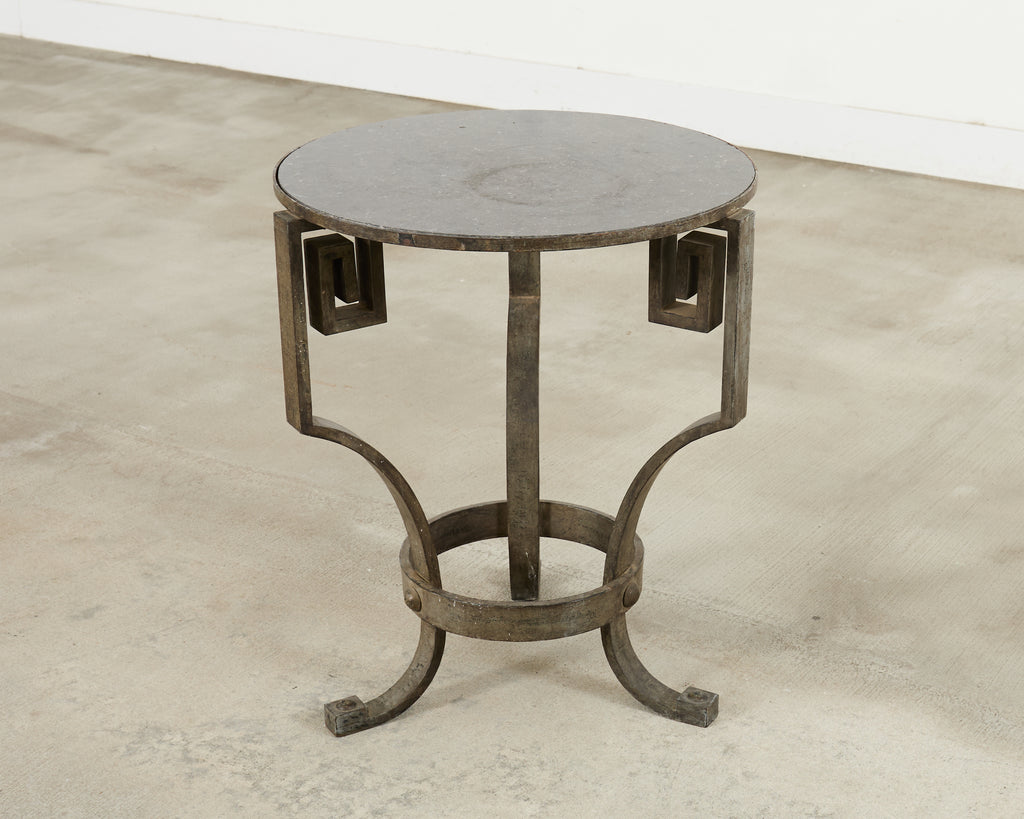 Neoclassical Greek Key Iron Marble Top Drinks Table