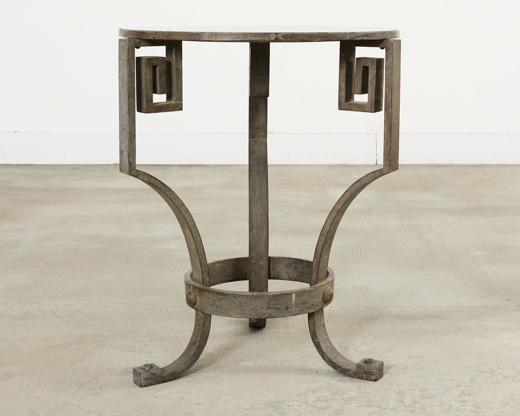 Neoclassical Greek Key Iron Marble Top Drinks Table