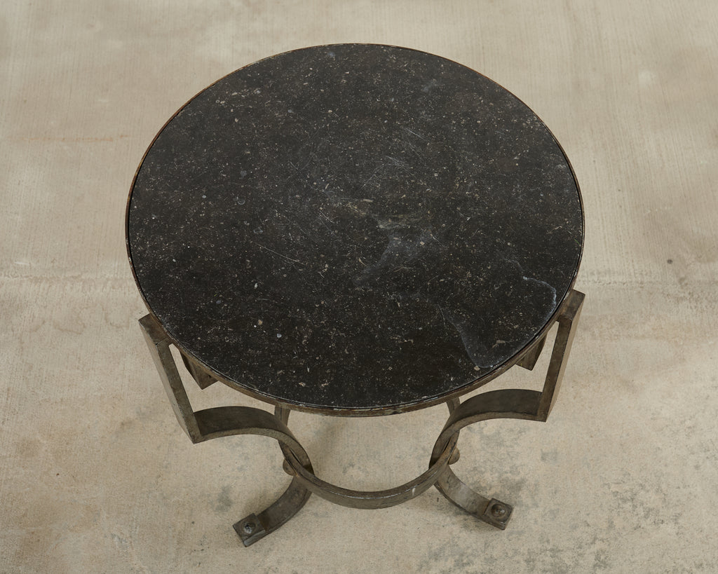 Neoclassical Greek Key Iron Marble Top Drinks Table