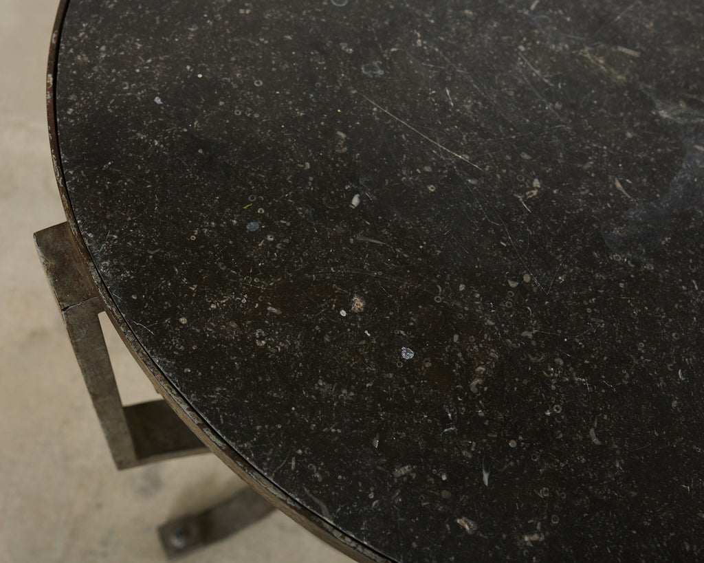 Neoclassical Greek Key Iron Marble Top Drinks Table