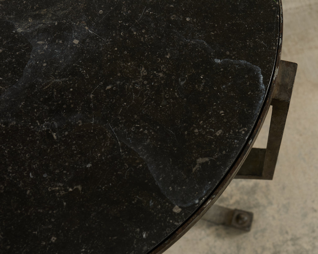 Neoclassical Greek Key Iron Marble Top Drinks Table