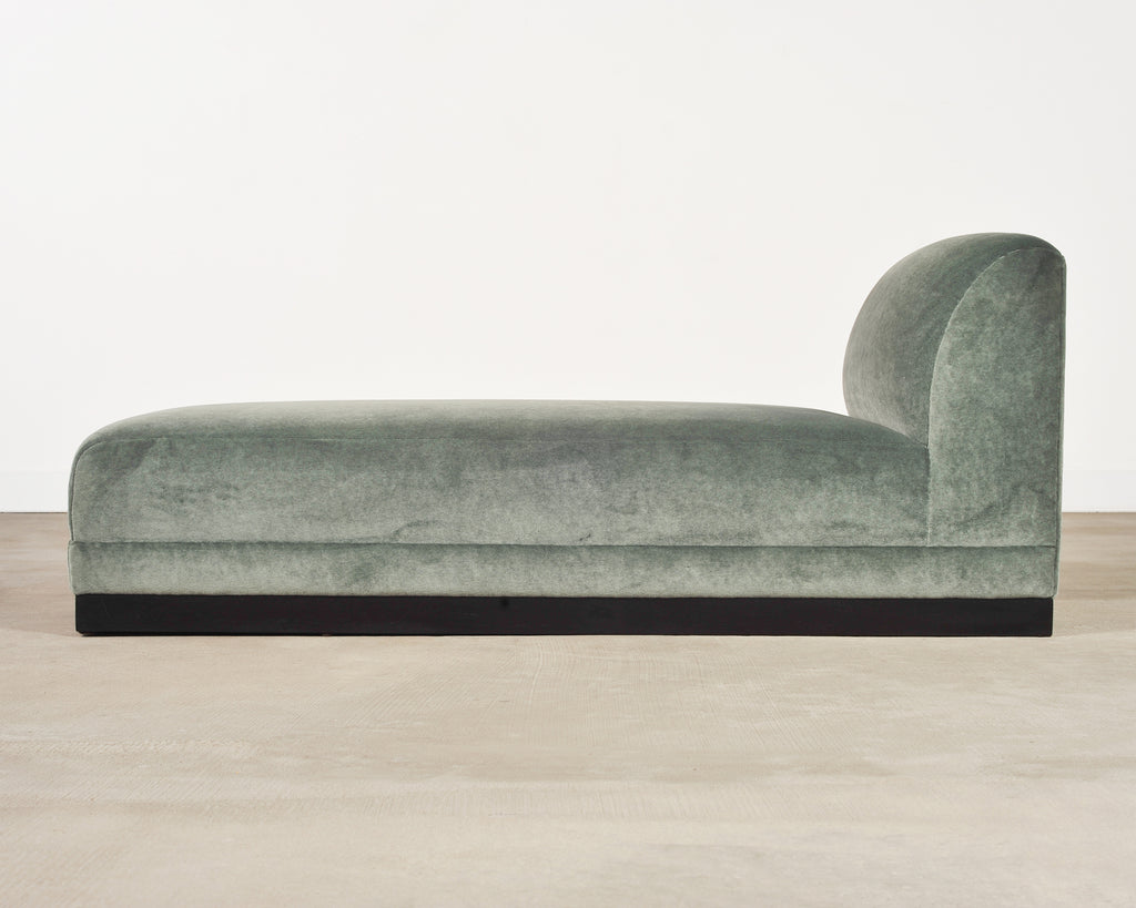 Modern Sage Green Mohair Chaise Longue Daybed on Ebonized Base