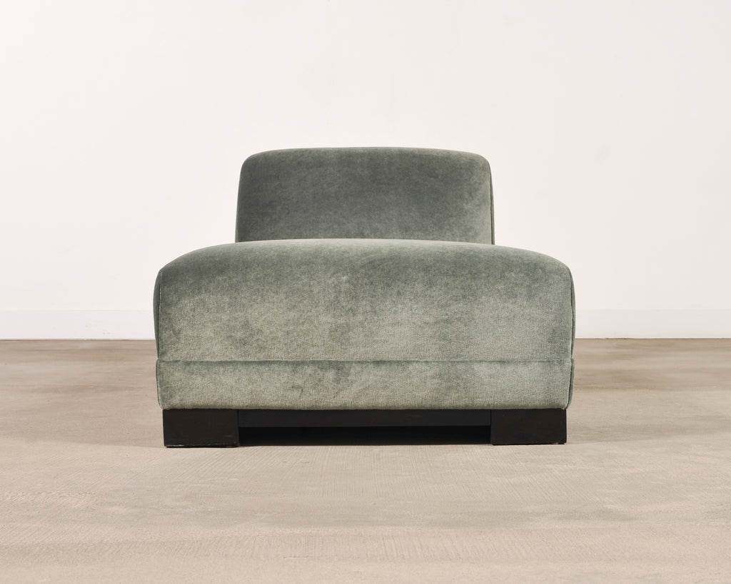 Modern Sage Green Mohair Chaise Longue Daybed on Ebonized Base