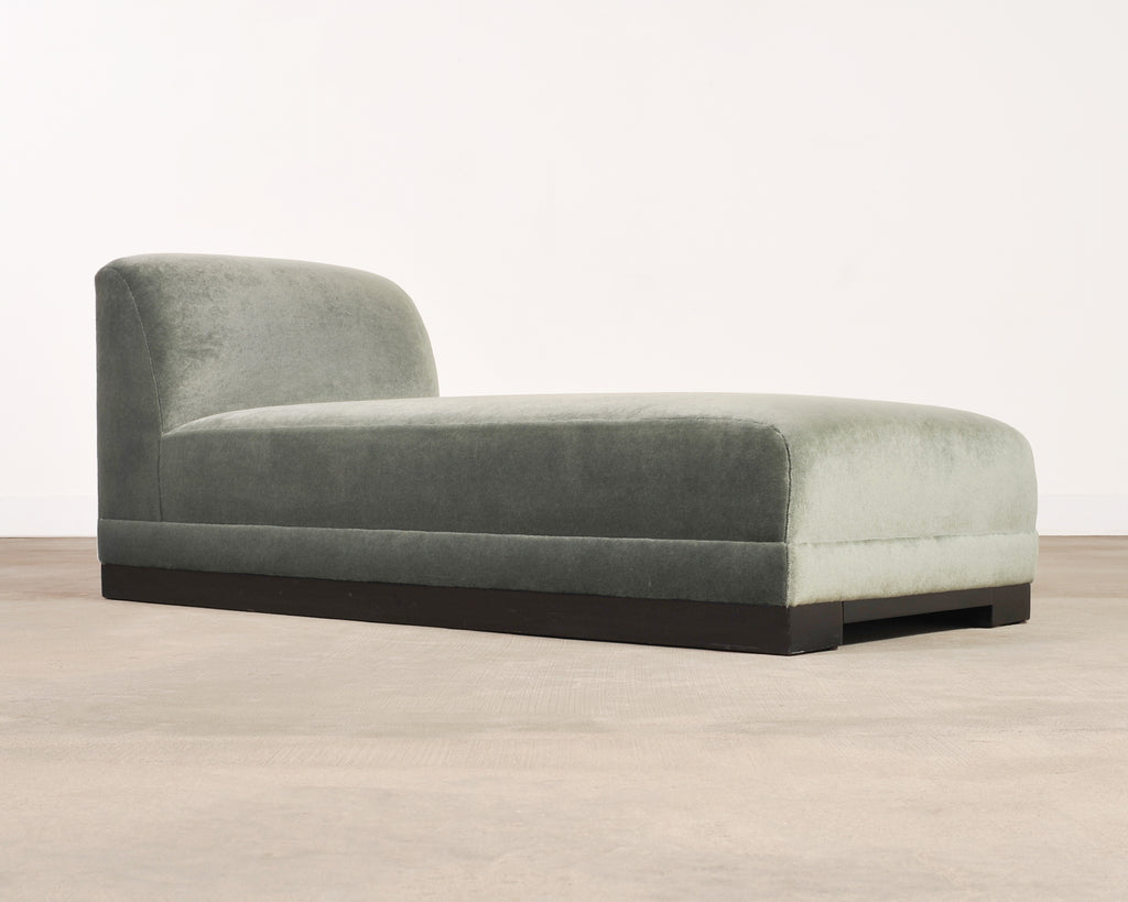 Modern Sage Green Mohair Chaise Longue Daybed on Ebonized Base