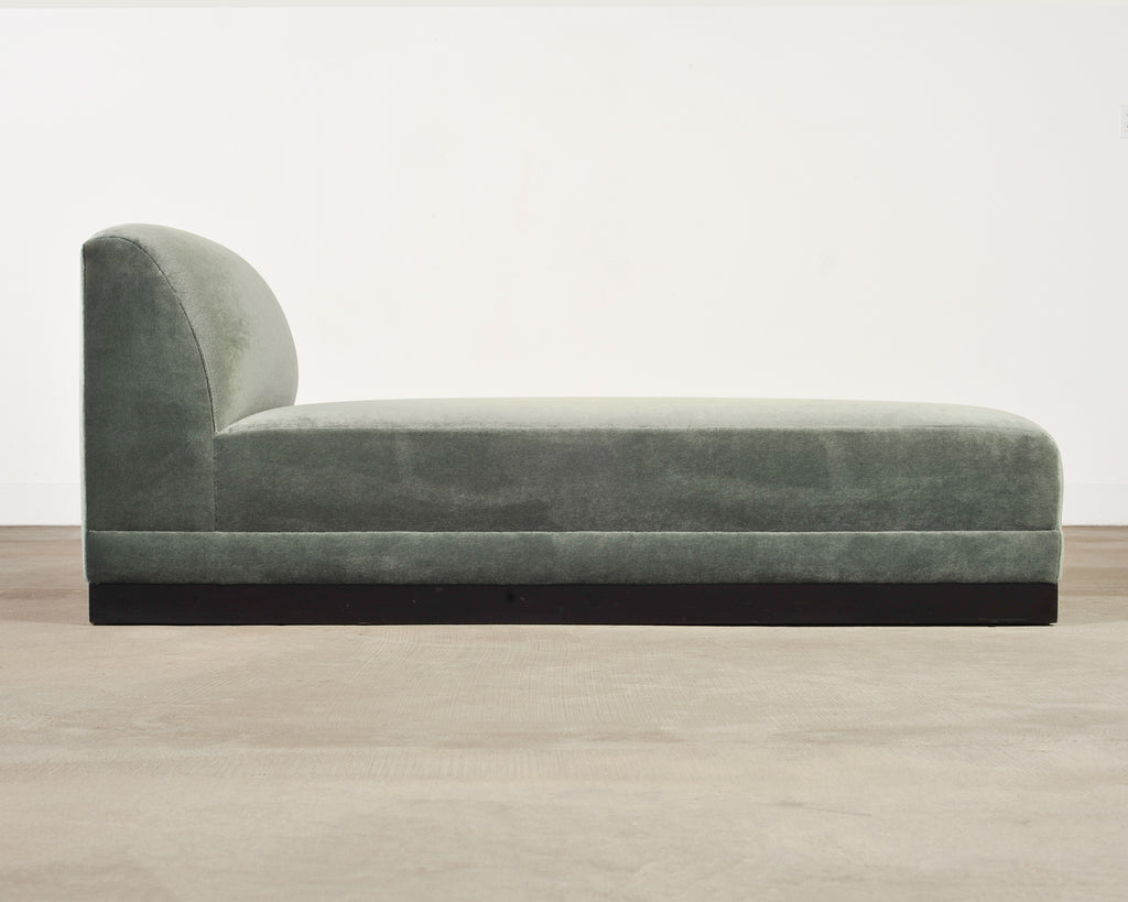 Modern Sage Green Mohair Chaise Longue Daybed on Ebonized Base