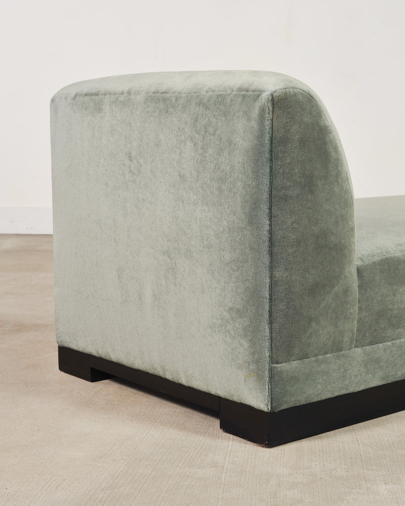 Modern Sage Green Mohair Chaise Longue Daybed on Ebonized Base