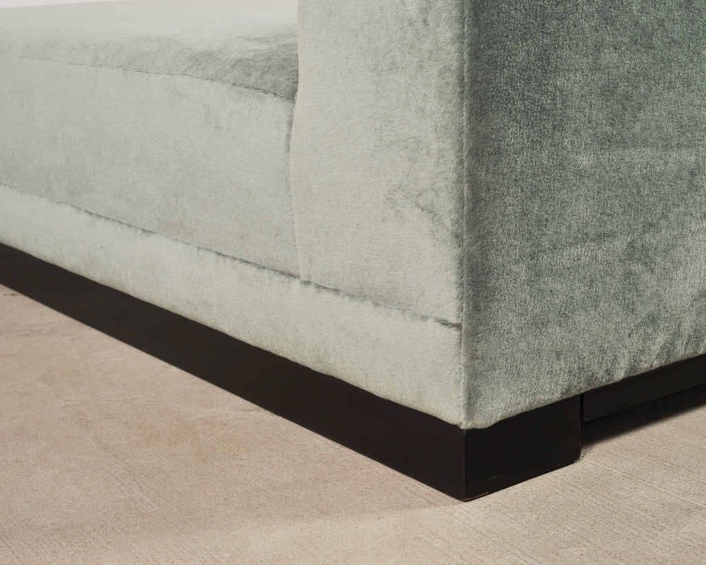 Modern Sage Green Mohair Chaise Longue Daybed on Ebonized Base