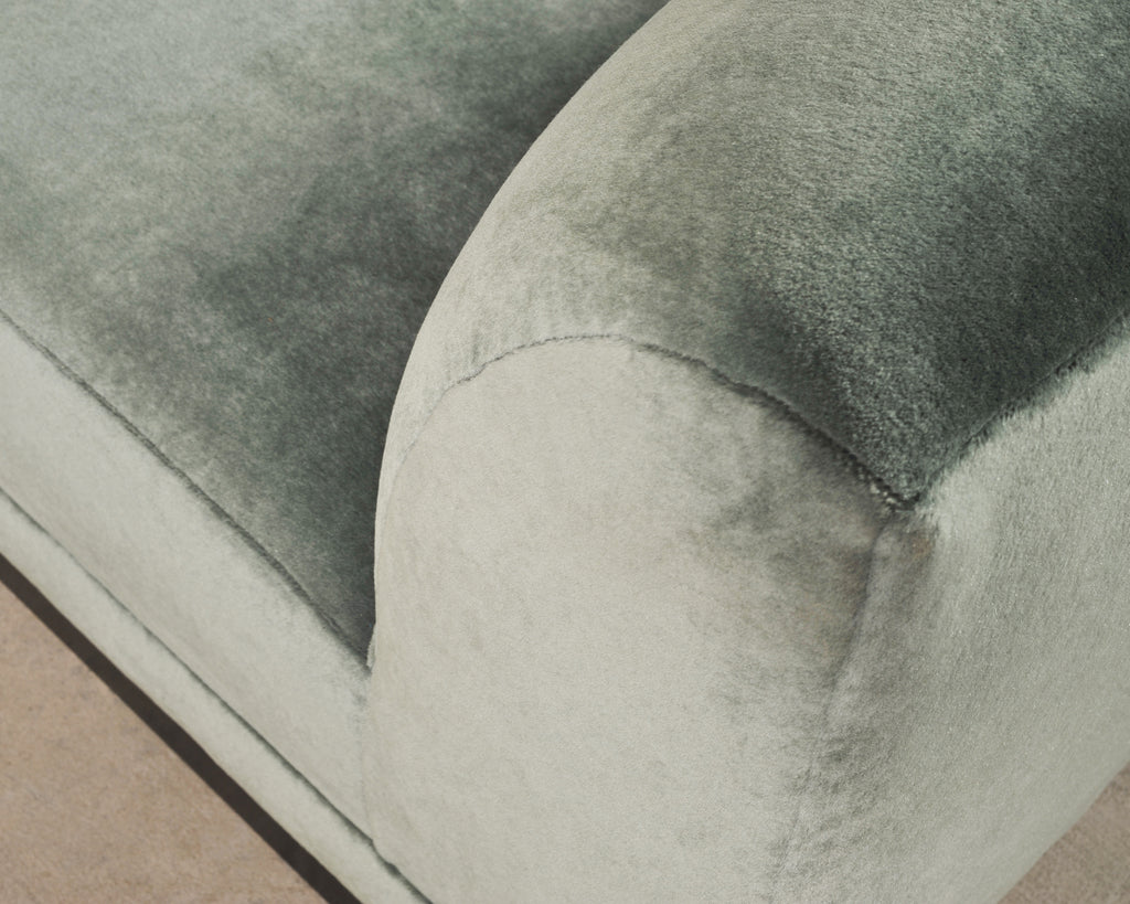 Modern Sage Green Mohair Chaise Longue Daybed on Ebonized Base