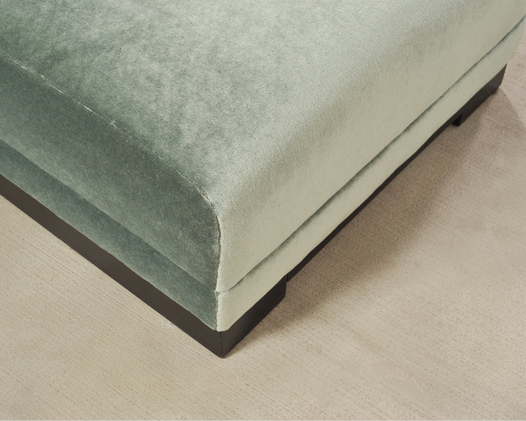 Modern Sage Green Mohair Chaise Longue Daybed on Ebonized Base