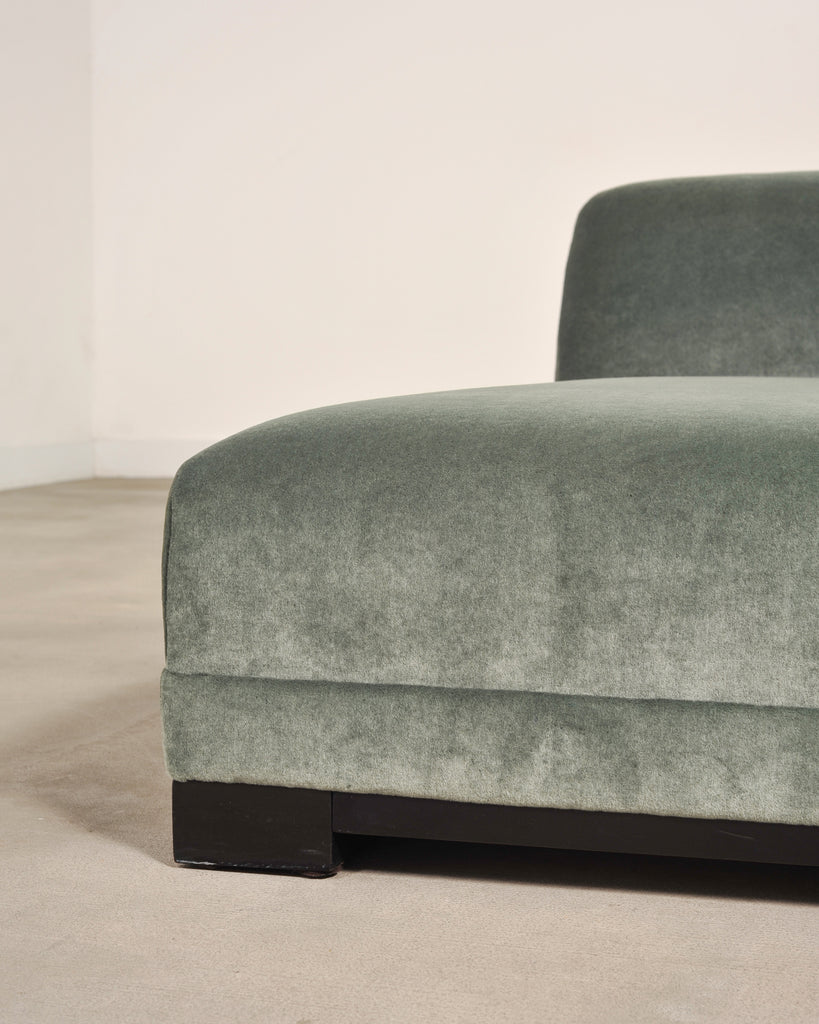 Modern Sage Green Mohair Chaise Longue Daybed on Ebonized Base
